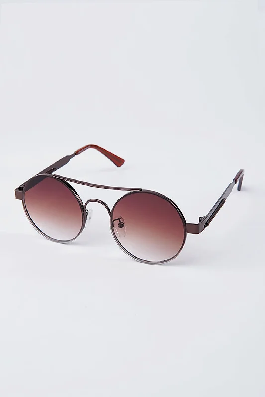 Double Bridge Round Sunglasses - Brown Vintage - Style Browline Glasses