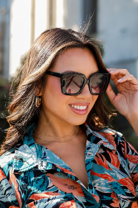 Fierce Mood Black Square Sunglasses Retro Round - Frame Look