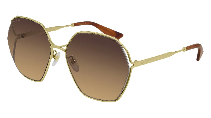 Gucci GG 0818SA 002 Round / Oval Sunglasses Glossy Metal Frame Look