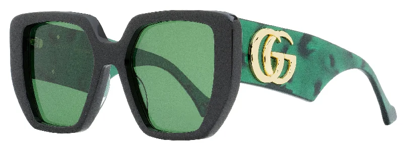 Gucci Women's Geometric Sunglasses GG0956S 001 Black/Green 54mm Wire - Frame Intellectual Look