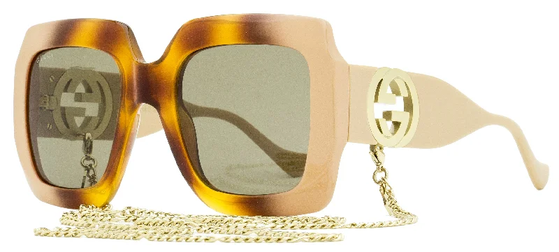 Gucci Women's Square Chain Sunglasses GG1022S 003 Ivory/Havana 54mm Clip - On Sunglasses Convenience Gucci Women's Square Chain Sunglasses GG1022S 003 Ivory/Havana 54mm Clip - On Sunglasses Convenience