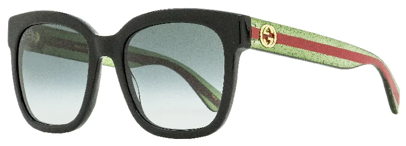 Gucci Women's Square Sunglasses GG0034SN 002 Black/Green/Red  54mm Wood - Grain Accent Natural Look