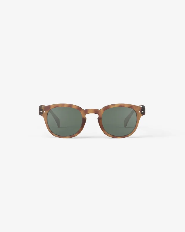 Izipizi C Frame Sunglasses in Havane Green Lenses Leather - Trimmed Luxe Style