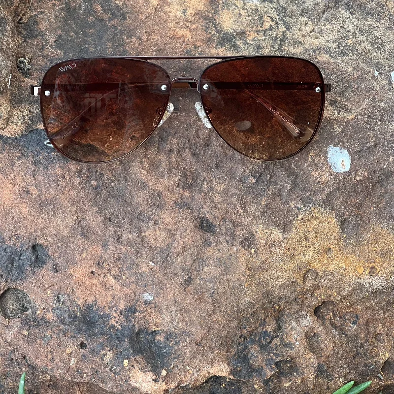 Jade Metallic Brown Gradient Sunglasses Glossy Metal Frame Look