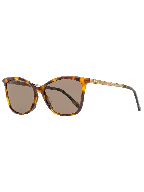 Jimmy Choo Women's Rectangular Sunglasses Ba/G/S 08670 Havana/Gold 56mm Round - Rimmed Bohemian Look