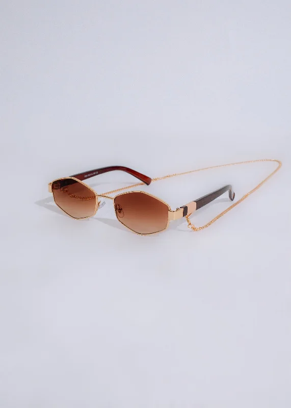 Looking Pretty Sunglasses Brown Glossy Metal Frame Look