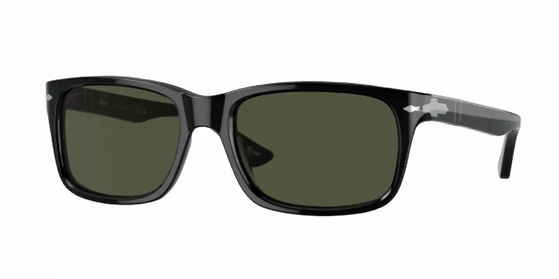 Men's Rectangle Sunglasses In Black With Green Lenses Matte - Finish Plastic Frame Look