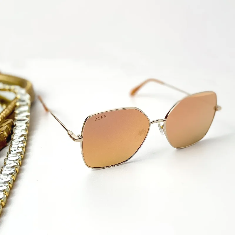 DIFF | Iris Peach Mirror Sunglasses in Gold Tone Steampunk - Inspired Goggles