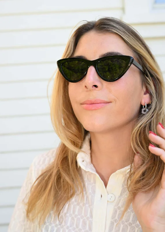 Retro Cat Eye - Black Leather - Trimmed Luxe Style