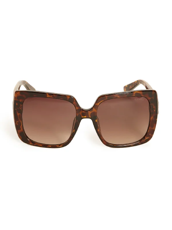 Rhinestone Logo Plastic Square Sunglasses Tortoiseshell Pattern Aesthetic