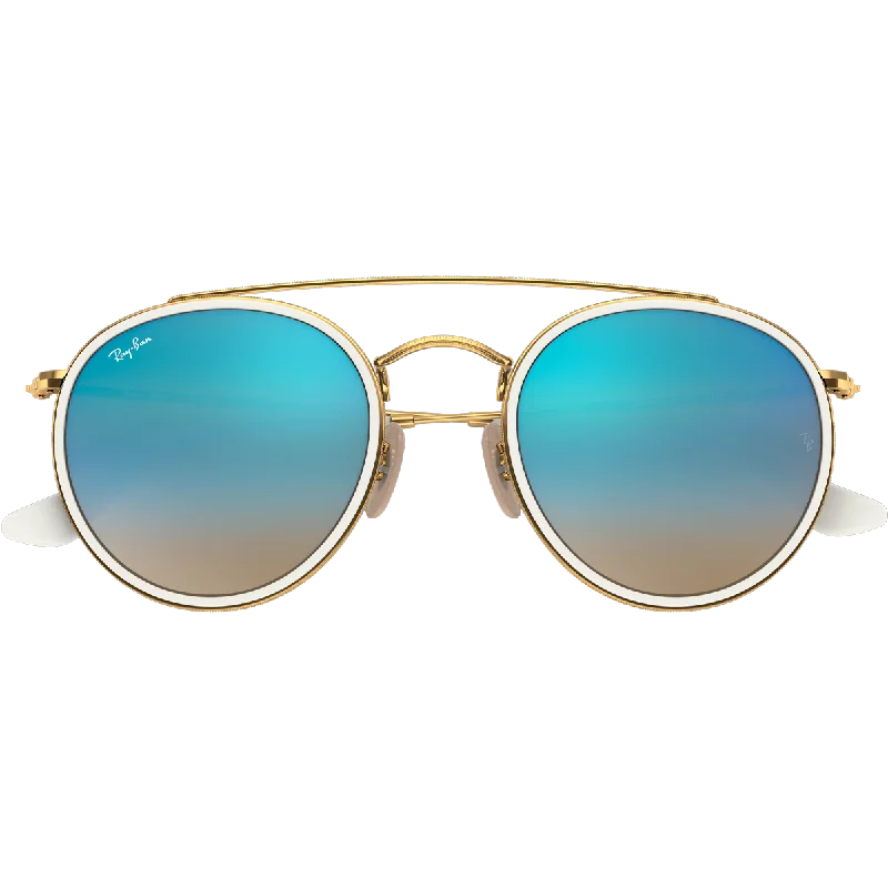 Round Double Bridge - Polished Gold/Blue Flash Rectangle Business Style