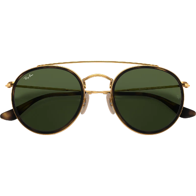Round Double Bridge - Polished Gold/G-15 Green Thin - Rimmed Elegant Style
