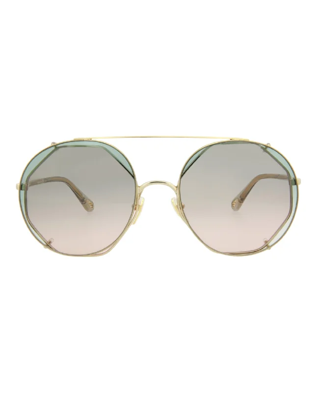 Round-Frame Metal Sunglasses Geometric - Patterned Frame Design