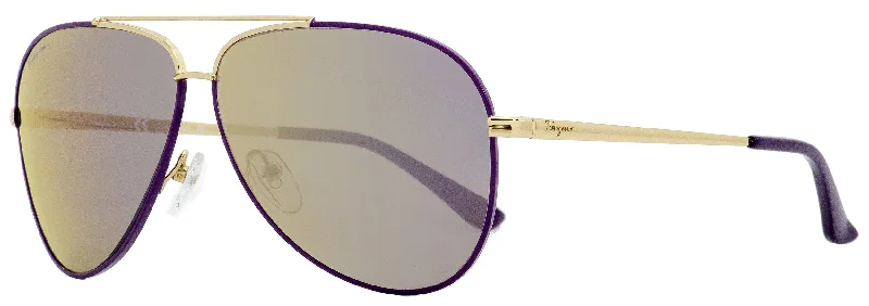 Salvatore Ferragamo Unisex  Sunglasses SF131S 736 Light Gold/Purple 60mm Round - Rimmed Bohemian Look