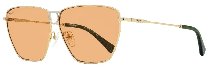 Salvatore Ferragamo Women's Rectangular Sunglasses SF240S 789 Gold/Green 63mm Vintage - Style Browline Glasses