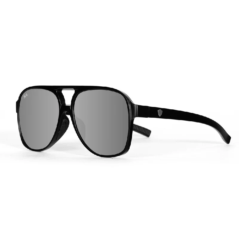 Sport Aviator Sunglasses | Matte Black | Silver Mirror Sports - Wrap Performance Look