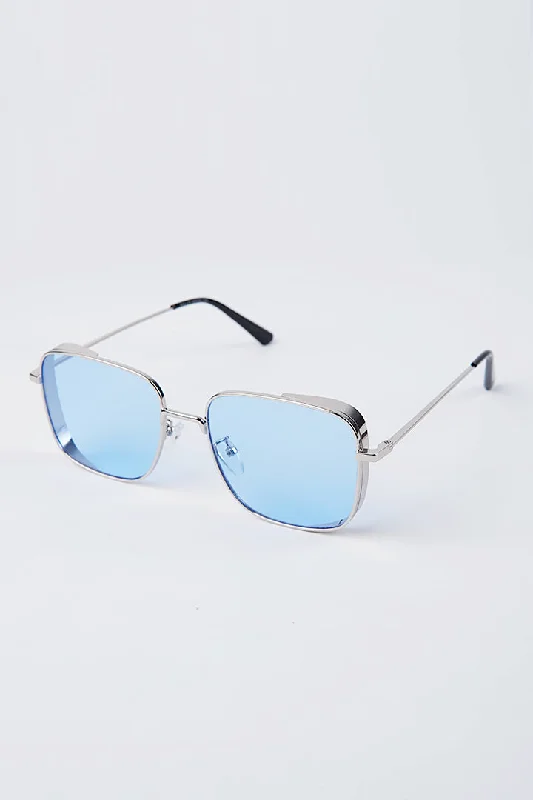 Steampunk Square Sunglasses - Sky Blue Glitter - Embellished Party Glasses