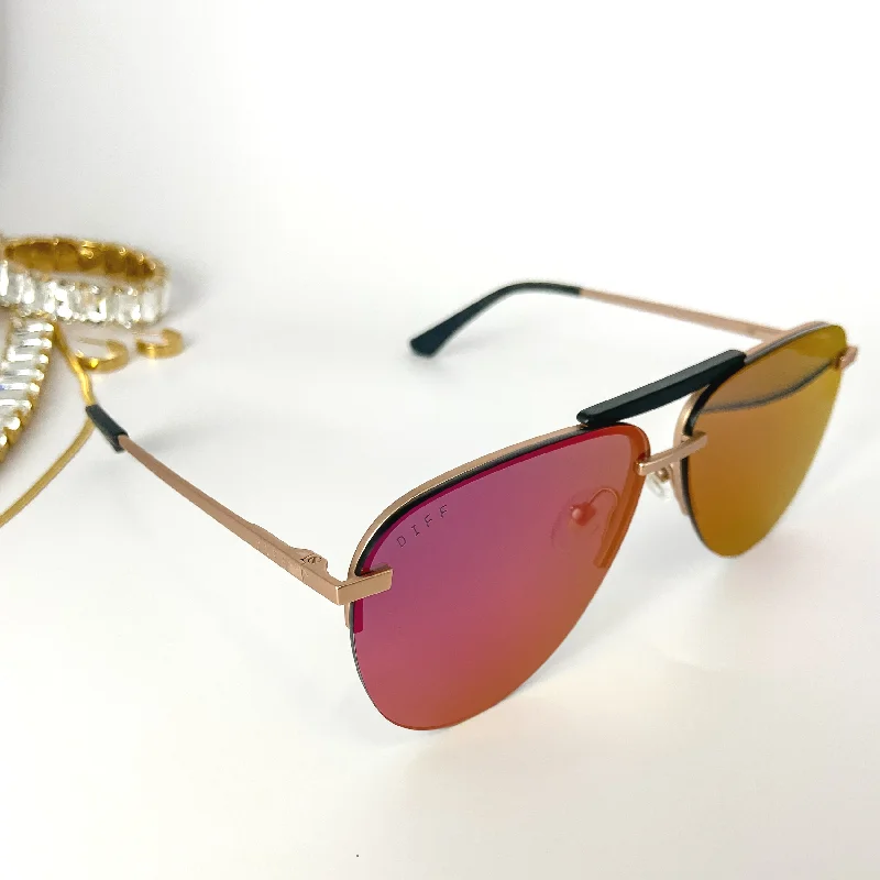 DIFF | Tahoe Sunset Mirror Lens Sunglasses in Gold Tone Two - Tone Frame Contrast