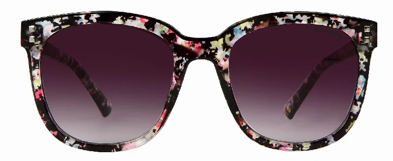Suzy Levian Women's Black Floral Square Lens Silver Accent Sunglasses Leather - Trimmed Luxe Style