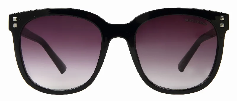 Suzy Levian Women's Black Square Lens Silver  Accent Sunglasses Hipster Style