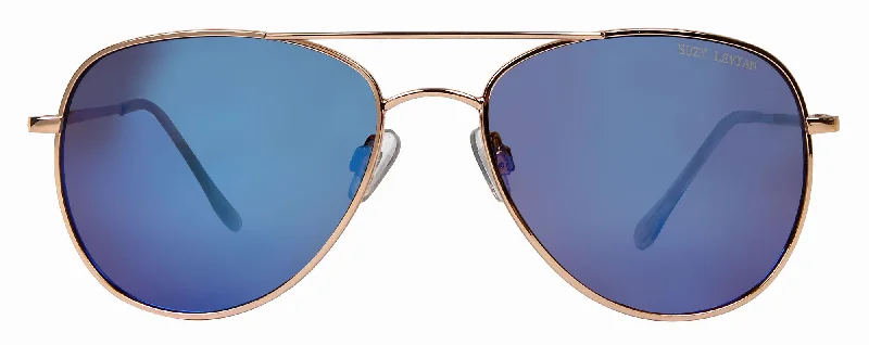 Suzy Levian Women's Blue Reflector Mirrored Aviator Gold Frame Sunglasses Glossy Metal Frame Look Suzy Levian Women's Blue Reflector Mirrored Aviator Gold Frame Sunglasses Glossy Metal Frame Look