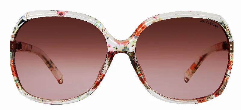 Suzy Levian Women's Clear Floral Oversize Sunglasses Glossy Metal Frame Look