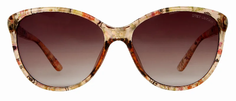 Suzy Levian Women's Pink Floral Gold Trellis Accent Sunglasses Oval - Shaped Academic Look