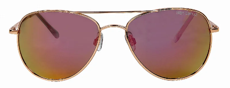 Suzy Levian Women's Pink  Reflector Mirrored Aviator  Gold Frame Sunglasses Polarized - Lens Fishing Style