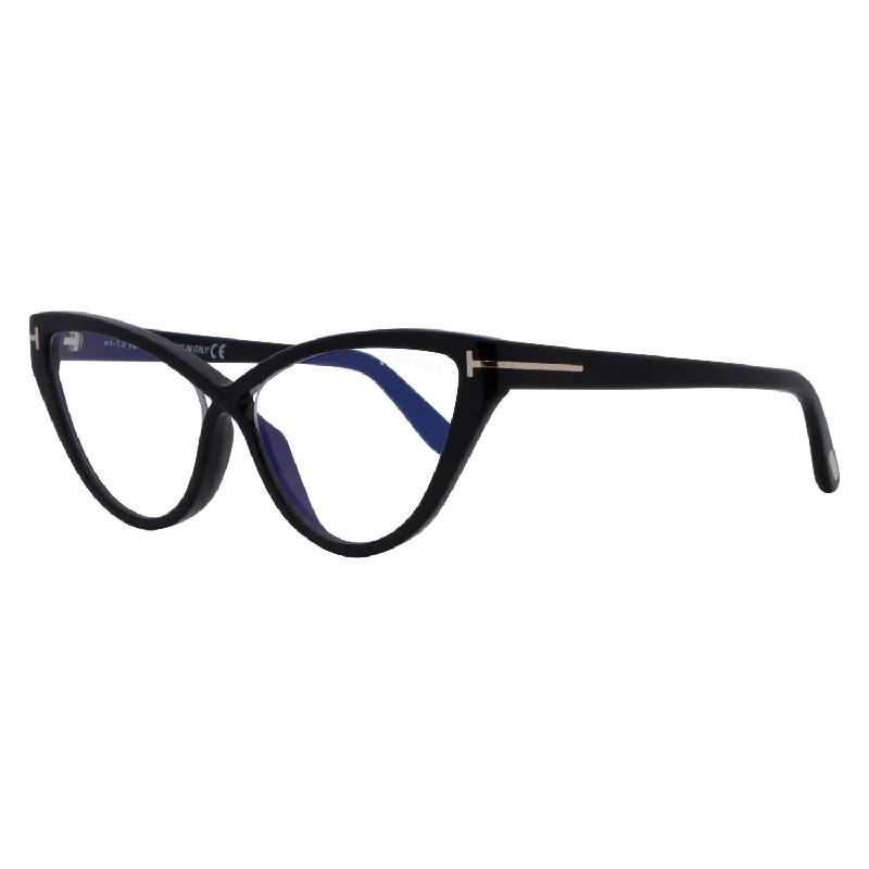 Tom Ford Cateye Blue Light Blocker Eyeglasses TF5729-B 001 Shiny Black 56mm 5729 Vintage - Style Browline Glasses