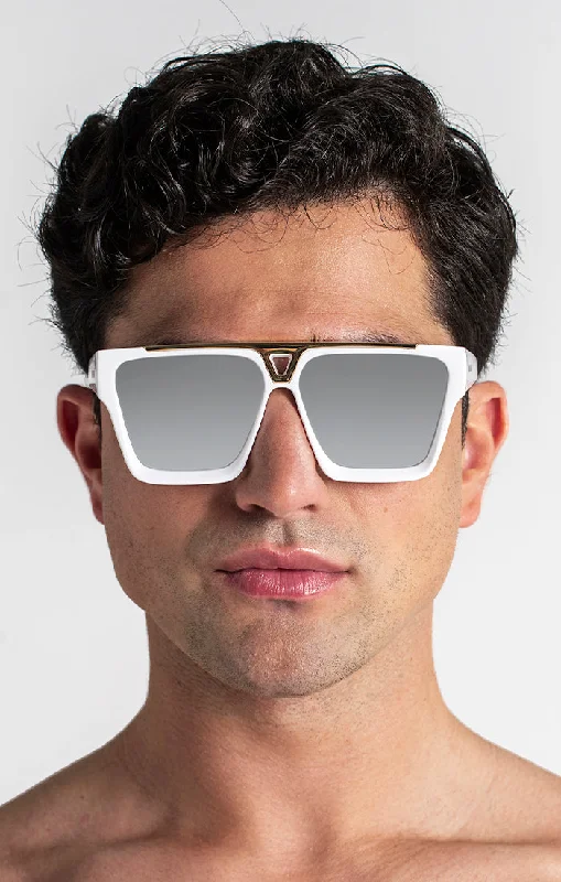 White Rise Sunglasses Unisex Angular Frame Style