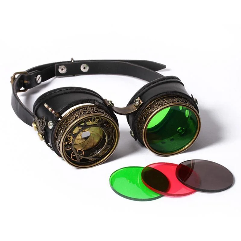 Women's Steampunk Metal Spiraling Goggle Foldable Travel - Friendly Glasses